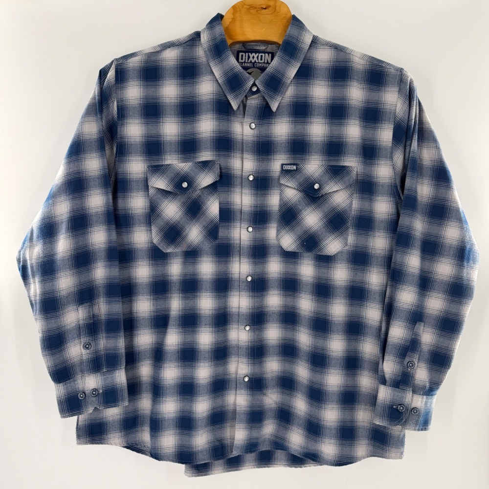 Dixxon Flannel Co The Midway Blue White Plaid D-Tech Snap Front Shirt Mens 3X
